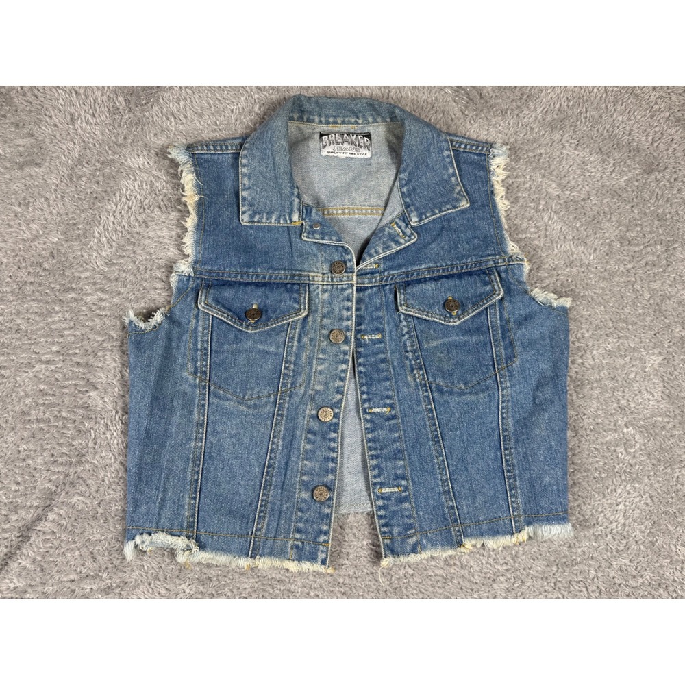 Breaker Jeans Denim Vest Women Small Blue vintage Distressed Frayed Punk Rock